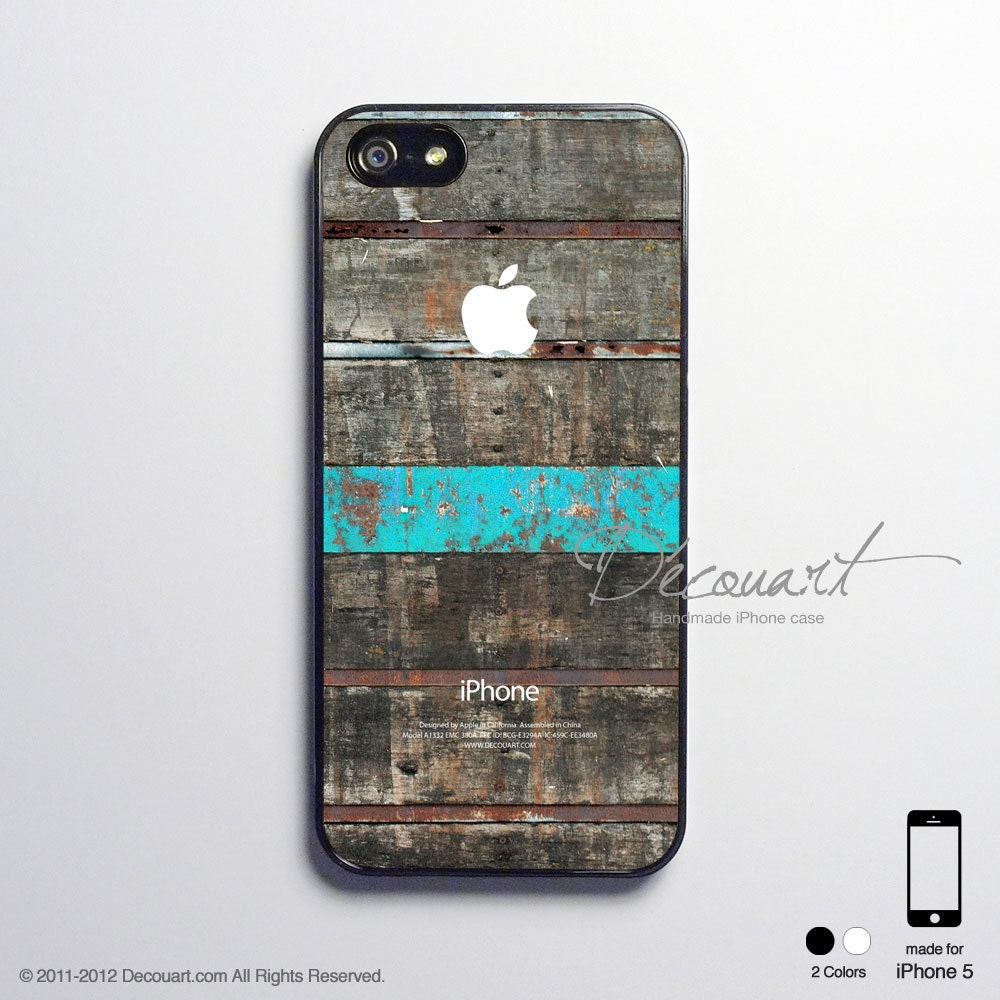 iPhone 5 case, iPhone 5 cover, case for iPhone 5, black wood grain with mint stripe S219
