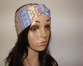Boho Turban Headband jersey knit,Yoga Headband, Blue Purple Orange Multicolor Bohemian Adult Woman tribal boho hippie head wrap, head scarf