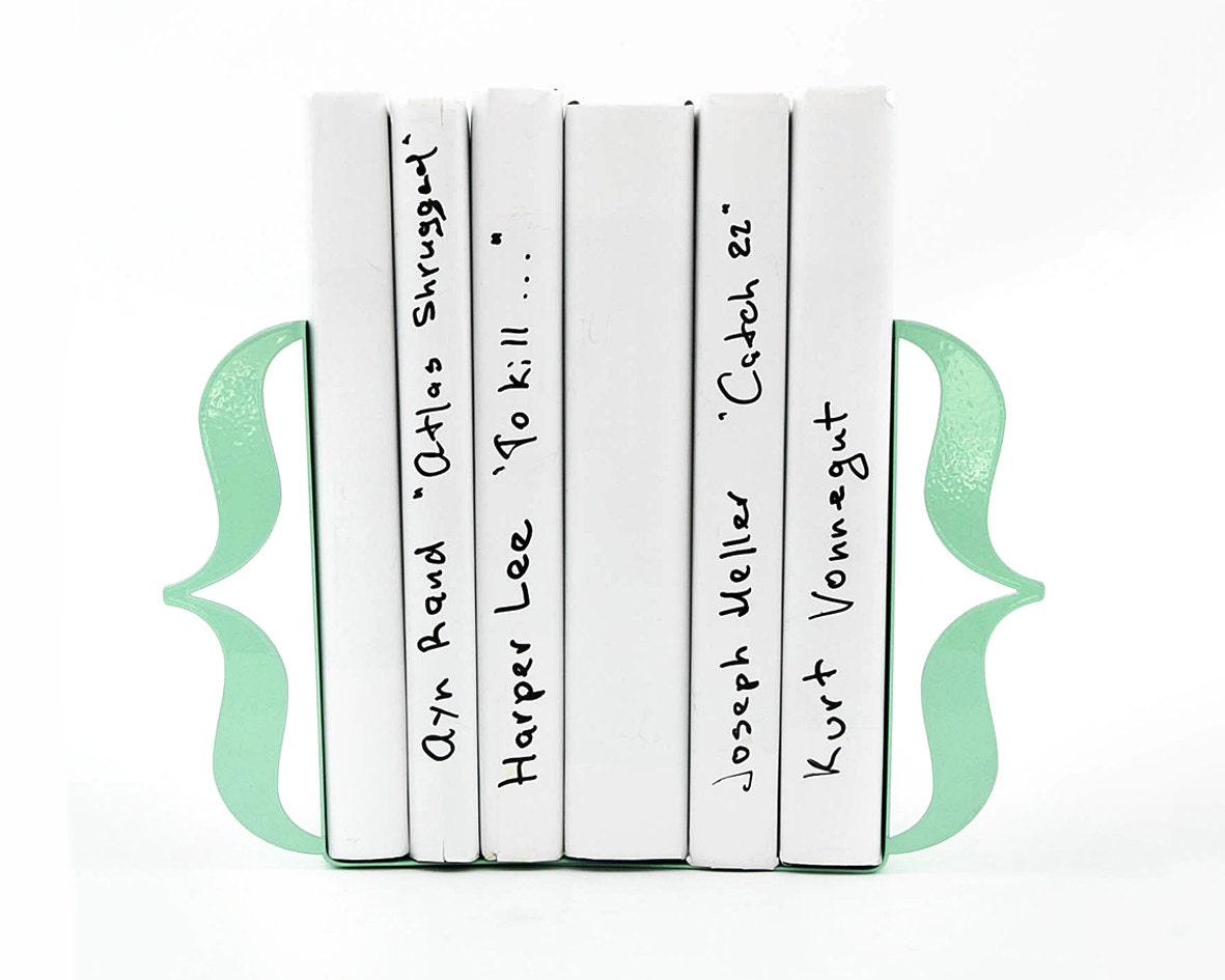Bookends - Brackets (mint green) - laser cut for precision out of metal thick enough to hold a bunch of books.
