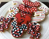 Decorated Minnie Mouse Personalized Cookies, Red and Black Perfect for your child's birthday party favors