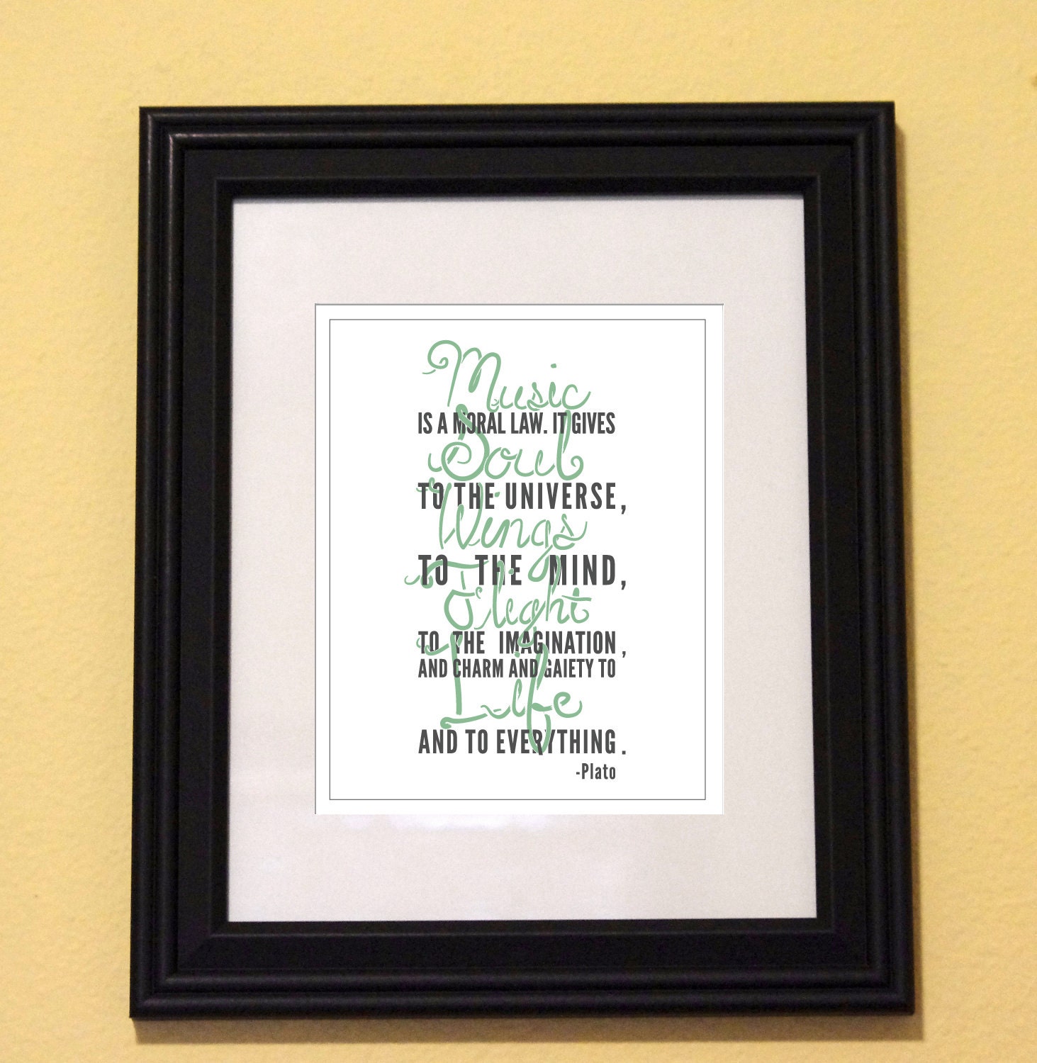 Inspirational Quote-Music Quote-Plato-Music-Music Lover-Type Quote-Text Art-Typography-Printed and Ready To Frame-5x7 Print