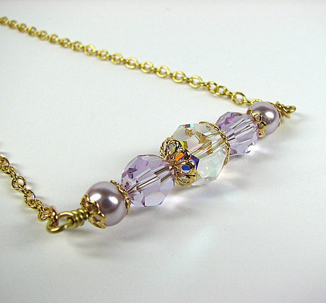 Lavender crystal necklace Gold bar necklace Beaded necklace Single strand beaded jewelry  Wedding bridesmaid bridal jewelry Mothers Day