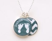 Personalized Footprint Necklace Baby Footprint & Name Necklace Chevron Necklace Sterling
