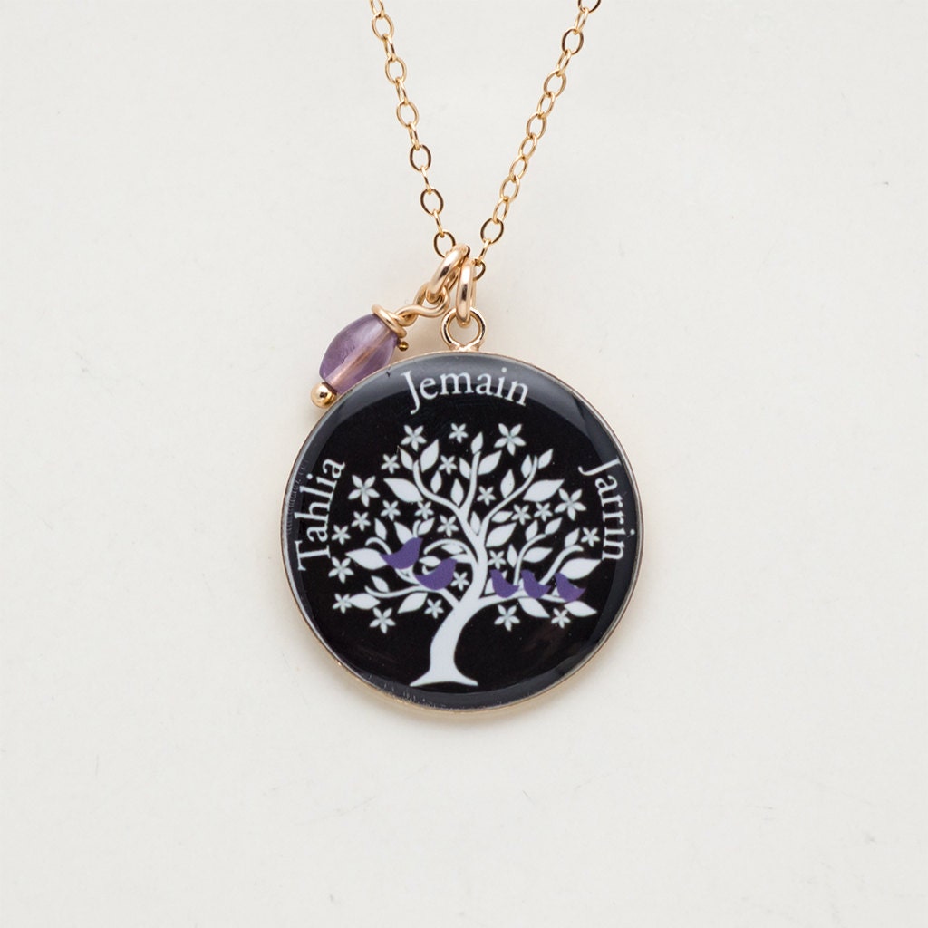 Family Tree Necklace Personalized Tree of Life Birds & Tree Necklace Gold Family Tree