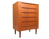 Danish Modern Mid Century Three Quarter  Profile Six Drawer Highboy Dresser in Teak