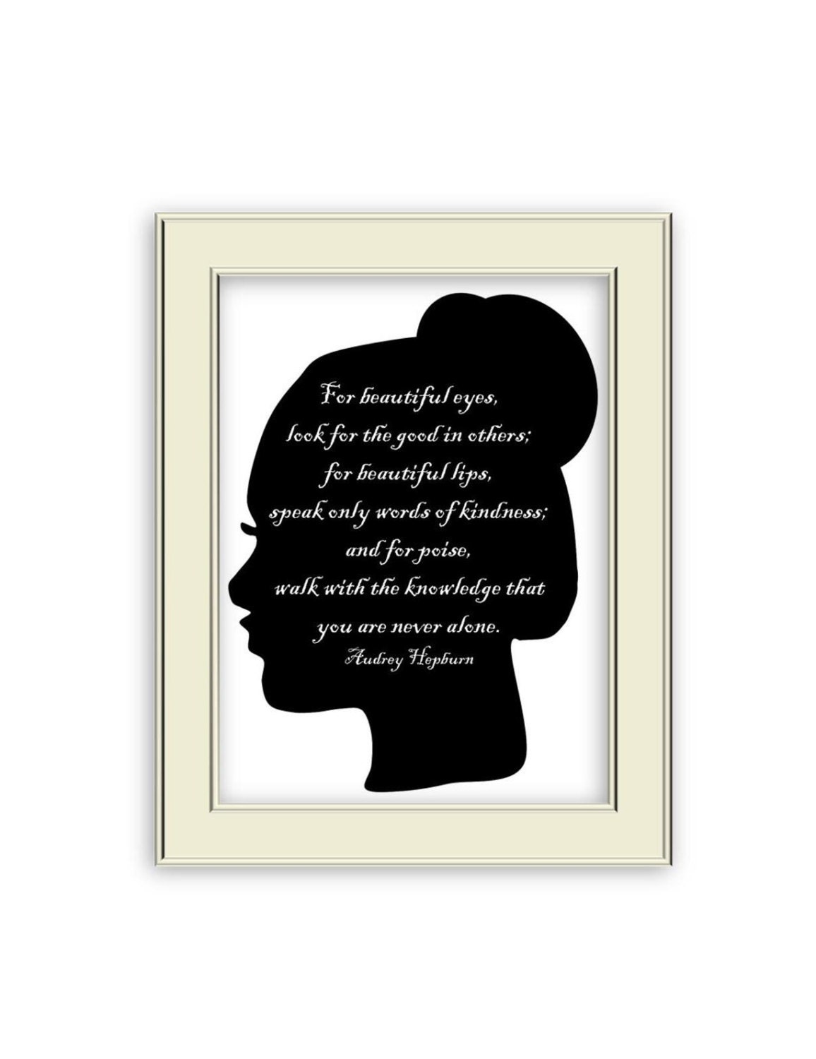 Beautiful-  Audrey Hepburn Quote Art Print, Simple Black and White Silhouette