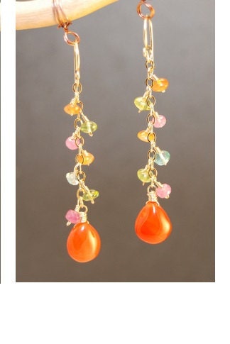 Guenevere 15 Apatite, pink tourmaline, carnelian, and peridot earrings