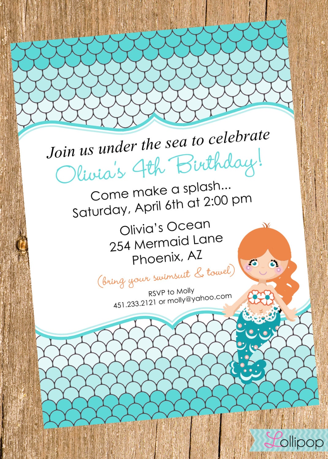 MERMAID Printable Birthday Invitation, Mermaid under the Sea Personalized Birthday Invite