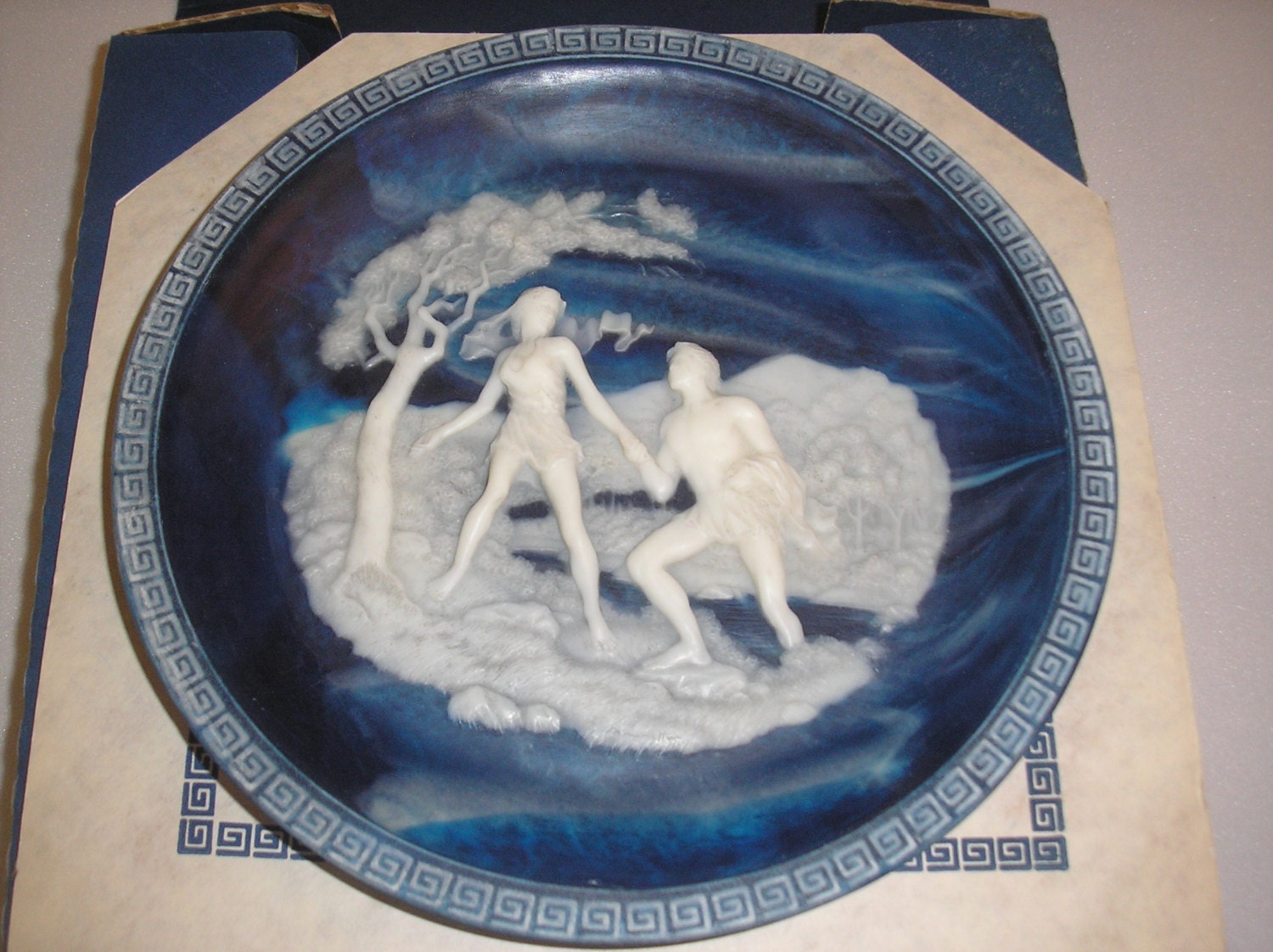 1984 Land Of The Phaeacians By Alan Brunettin - Lapis-Blue Incolay Cameo Stone Plate