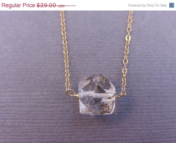 Memorial Day Sale Rough Quartz Crystal Necklace Minimalist Necklace on a gold fill chain