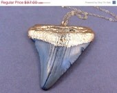 Memorial Day Sale Megladon Tooth Necklace - Authentic 24k gold dipped ancient Megalodon Shark Tooth Necklace Pendant - Fashion 2012 now als