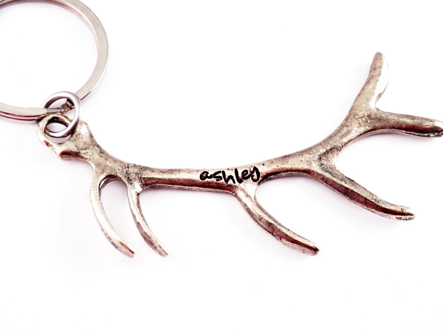 Personalized Elk Antler Key Chain - Hand Stamped Bronze Elk Antler Charm - Gift for Him - Gift for Her - Hunter - Elk - Antler