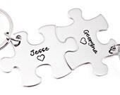Personalized Name Puzzle Piece Set- 2 Puzzle Pieces - Hand Stamped Puzzle Piece Key Chain Set of 2 - Names Puzzle Piece Set