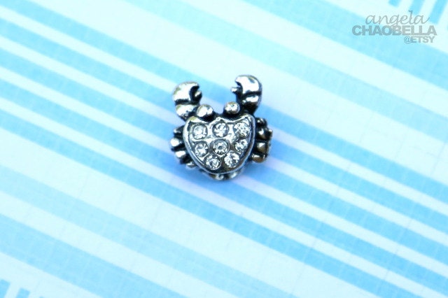 Authentic Silver rhinestone crab european charm bead - fit for european bracelets - ooak
