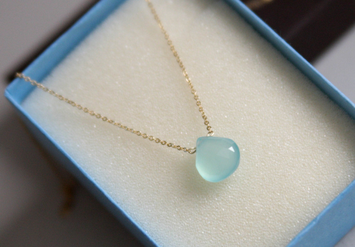 aqua solitaire necklace, March birthstone necklace, Valentine's gift, bridesmaid gift,