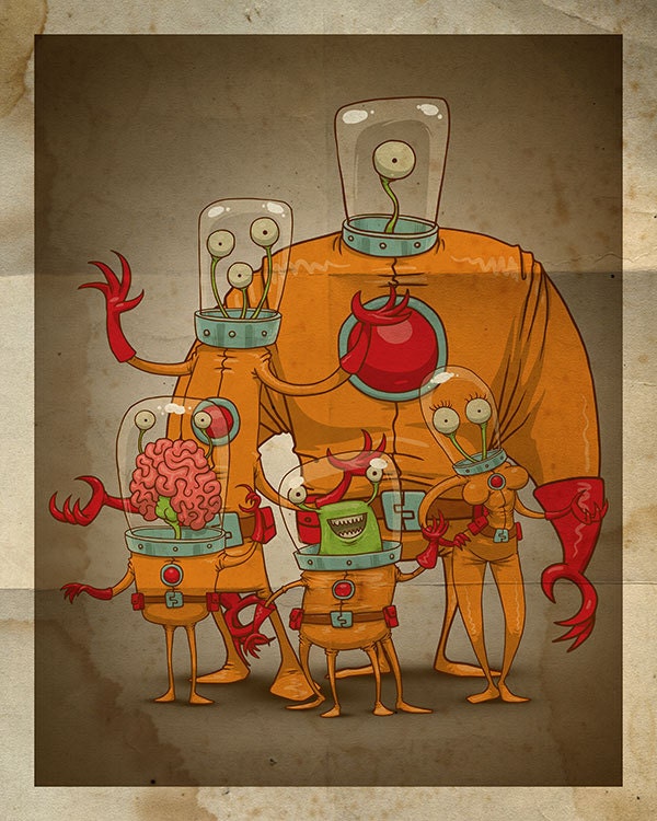 16x20 Steampunk Alien Family Poster