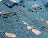 Overdyed embroidered denim jacket / jean jacket / juniors size M medium / OOAK / free shipping