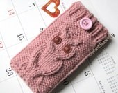 iPhone 5/ 4 case iPod Touch cover Android phone Smartphone bag, HTC Droid Incredible, Owl knit in Rose Cream / Coral / Pink