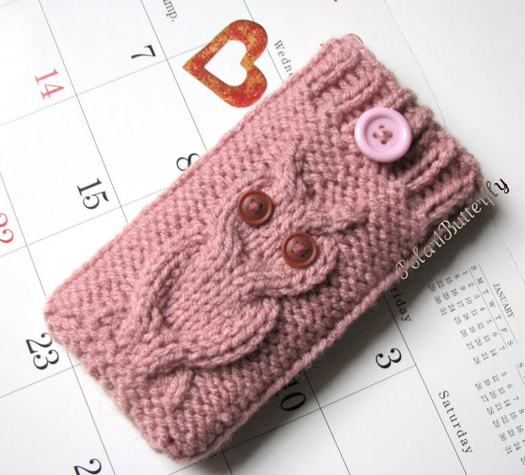 iPhone 5/ 4 case iPod Touch cover Android phone Smartphone bag, HTC Droid Incredible, Owl knit in Rose Cream / Coral / Pink