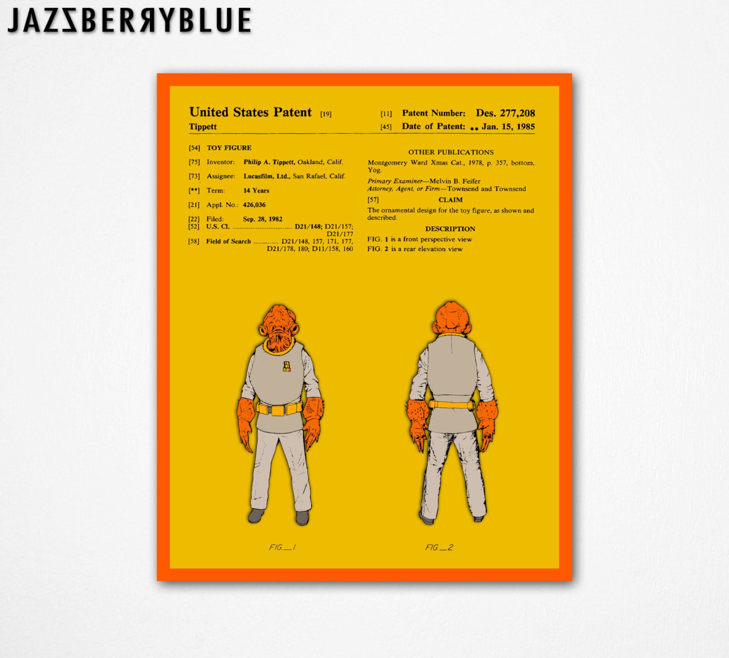 8x10 Star Wars Art Print, Modern Retro Pop Art for the home wall decor, ACKBAR: The U.S. Patent