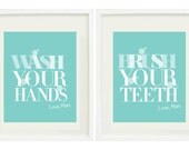 Poster Print : 8 "X 10 "Wash Your Hands-Brush Your Teeth" COLLECTION, Kids bathroom wall decor , Fun child's print