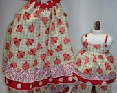 Toddler Girls Polka Dots & Ladybugs Ruffled Sun Dress Headband and Pants Set Matching 18" Doll Set 100% Premium Cotton Size 9-12 months