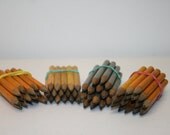 Jar pencils, pencil set, vintage mini wooden miniature pencils, office writing craft supplies pencil mini, glass jar yellow, gray grey