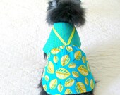 Pet Dress for Small Dogs - Turquoise, Butter Yellow & White Cotton with Ribbon Trim - Pomeranian Size - BloomingtailsDogDuds
