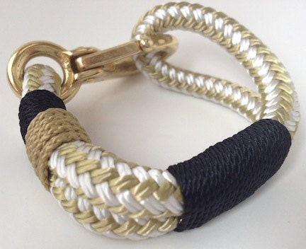 Gold and White Nautical Rope Bracelet with Black Wrap and Gold and Black Stripe with Bronze clasp
