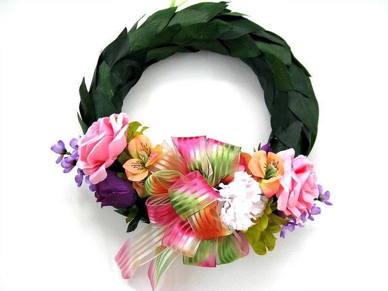 All occasion wreath, Spring decoration, Spring flower wreath, Summer decoration, Spring ficus leaf wreath, Home accent wreath (GN45)