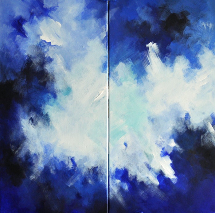 Seascape 13  - original abstract painting, Diptych, 24x24 Inch