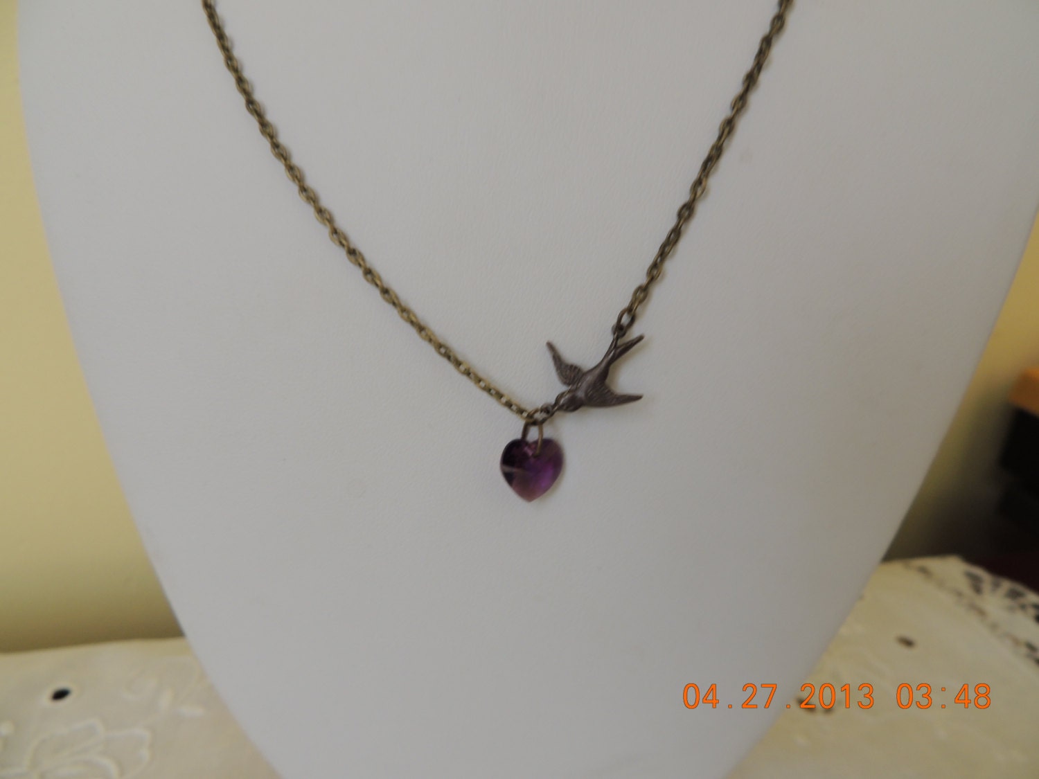 Handmade Mothers Day  Garnet heart and Antiqued brass chain necklace and earrings set with  beads and leaves