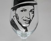 Frank Sinatra, Painted Wine Glass, Hand Painted Glass