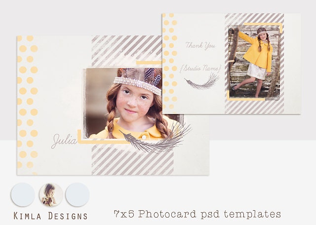 7x5 in Flat Card Template, Feather, psd file