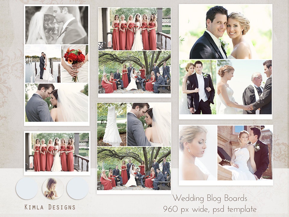INSTANT DOWNLOAD Wedding Blog Board Templates, 960 px, psd template