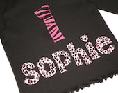 Personalized Shirt, Custom Girls Birthday T-Shirt w/ Appliqued Name & Number in Animal Prints, Hot Pink  Zebra Leopard, Kids/Baby Clothes