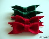 Felt Bow Hair Clip, Childrens Little Girl Felt Bow Hair Accessory, Red and Green Felt Bows