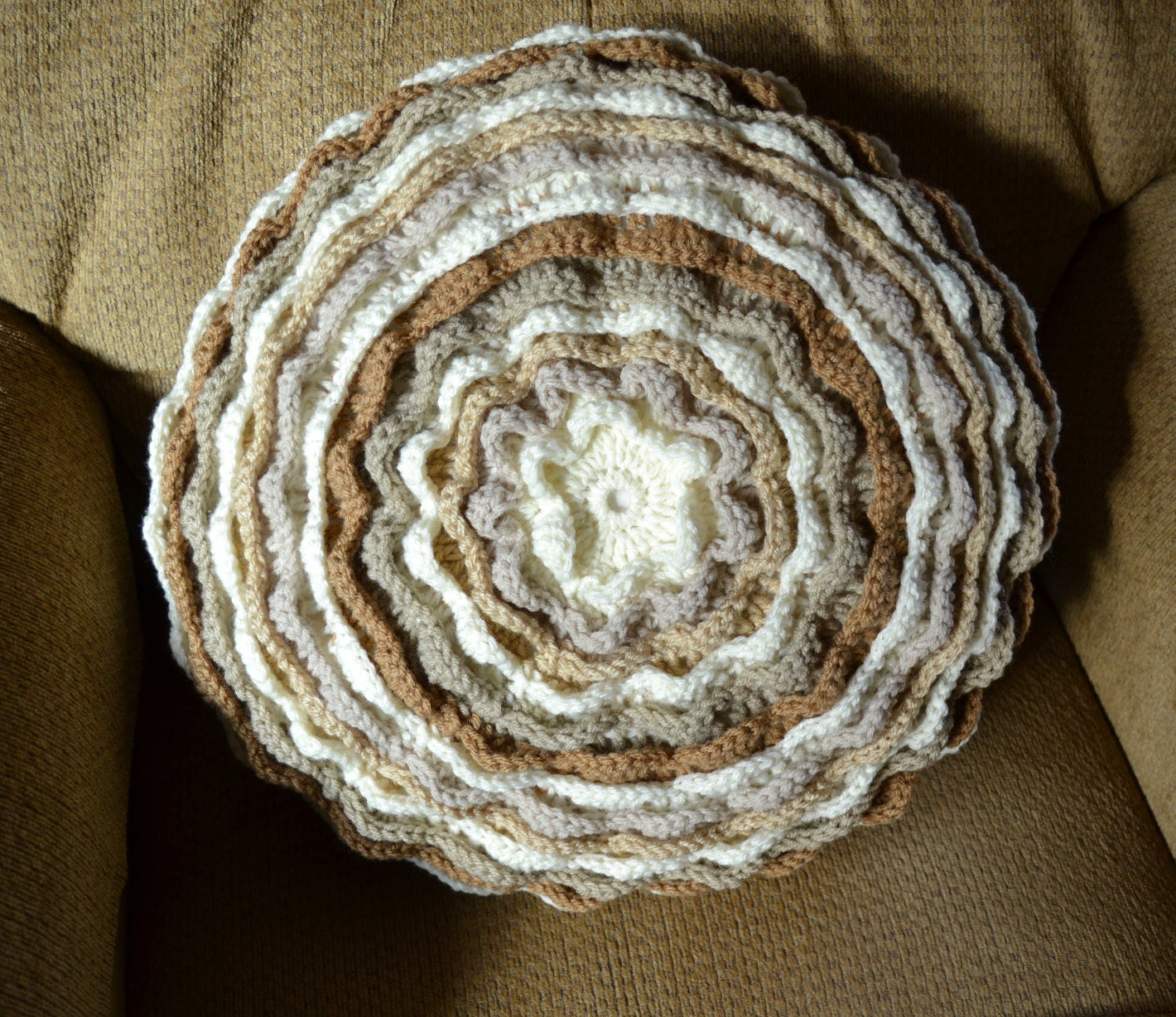 Crochet Pillow  Neutral Beige  Blooming  Flower Motif Throw Pillow Decorative Pillow Handmade LittlestSister - LittlestSister