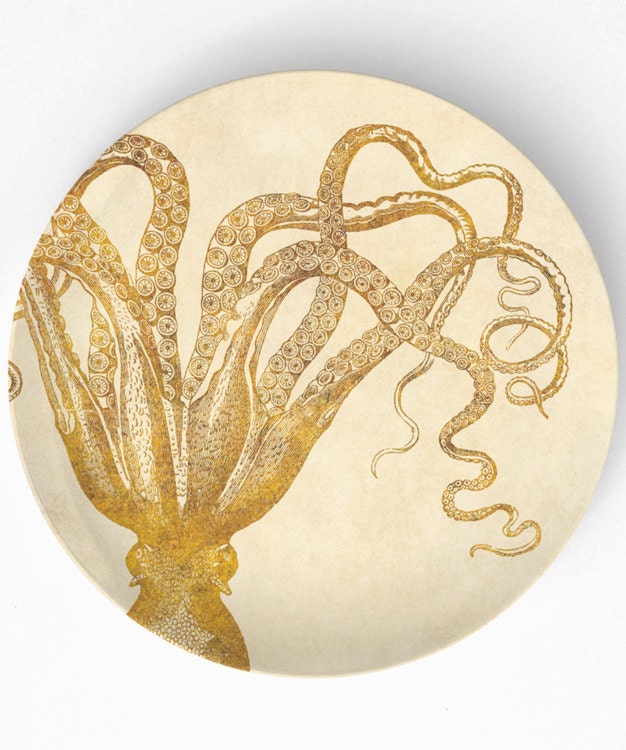 Octopus I, Vintage Octopus on 10 inch Melamine Plate