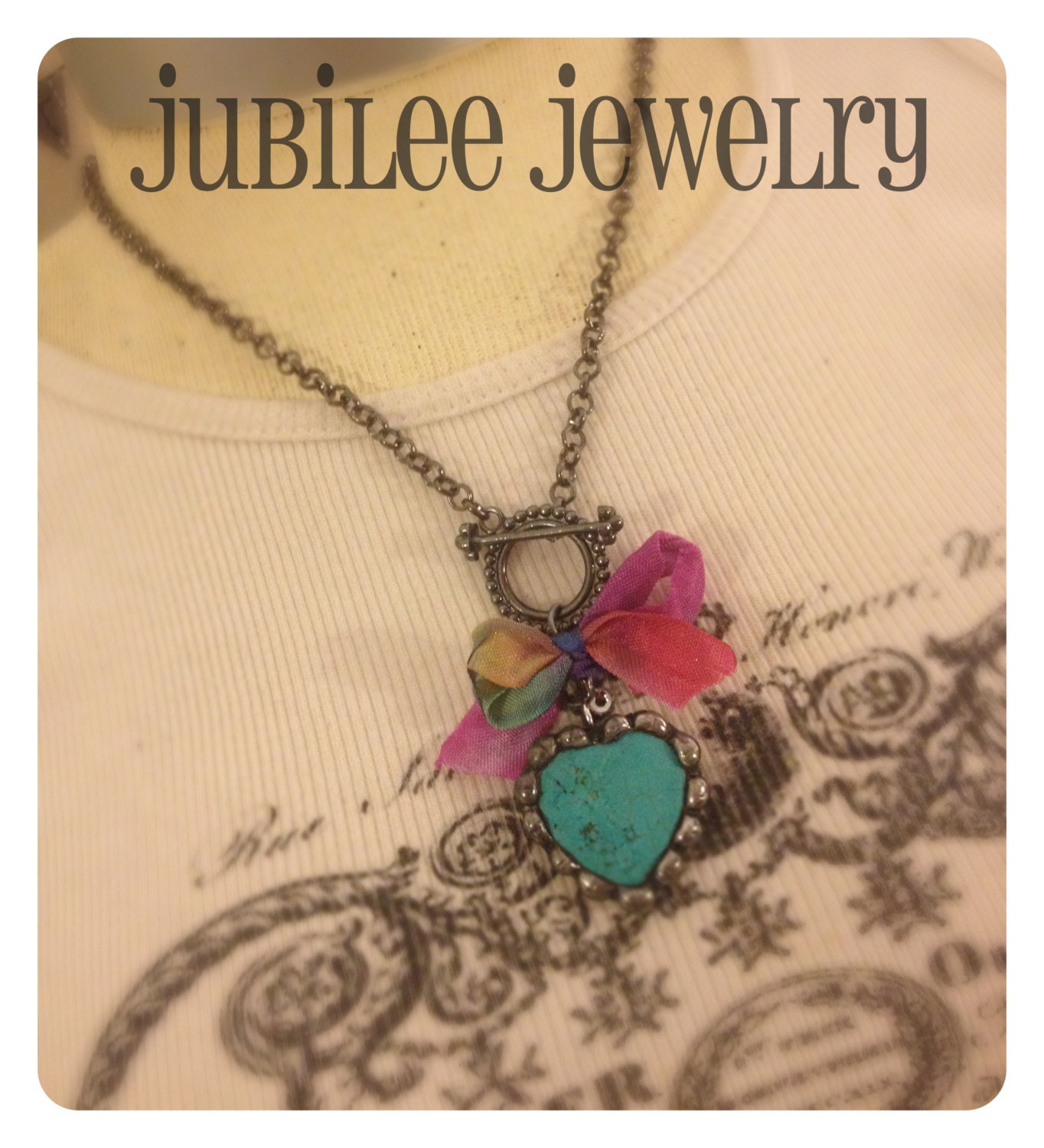 Turquoise soldered heart pendant necklace
