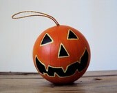 Little Jack O Lantern Ornament - Halloween Decor - Folk Art Decoration - Cute Scary Spooky Pumpkin Face Bauble - Orange Black Jackolantern