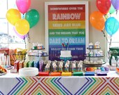 INSTANT DOWNLOAD - Rainbow Theme Birthday Printable Poster 24x36 Some Where Over The Rainbow Quote