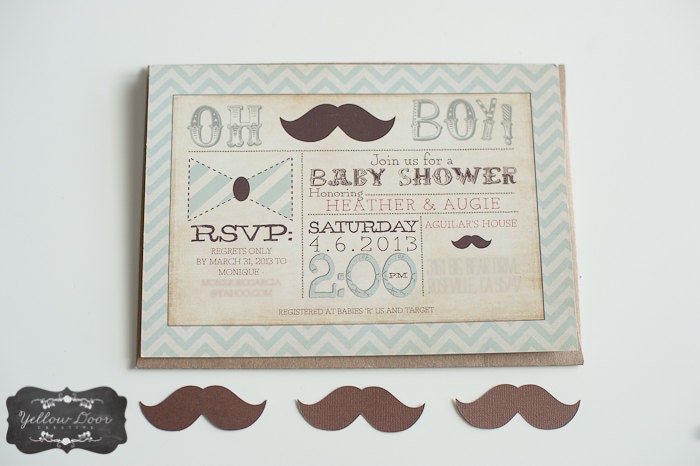 Mustache Bash Baby Shower Invitation. Little Man/bowtie Blue, Tan and Brown Stash Bash.