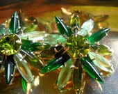 Vintage Jeweled Clip On Earrings, Emerald Green