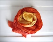 Cotton Hand Dyed Lightweight, Spring Scarf, Summer Scarf, Beach Scarf, Fiery Orange and Yellow Ombre Scarf, Shawl, Wrap Silver Thread Stripe