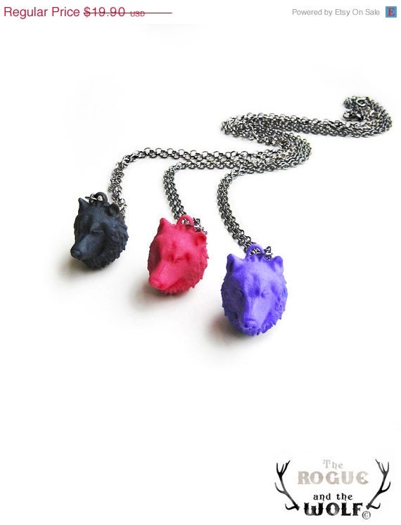 CLEARANCE SALE - Blue Wolf Head Necklace, cool jewelry, animal pendant, wolf head jewelry, modern jewelry, animal head necklace, wild wolf