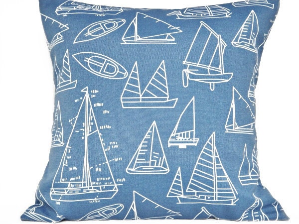 Nautical Sailboats Pillow Covers Outdoor Indoor Royal Blue Decorative Pair 18x18