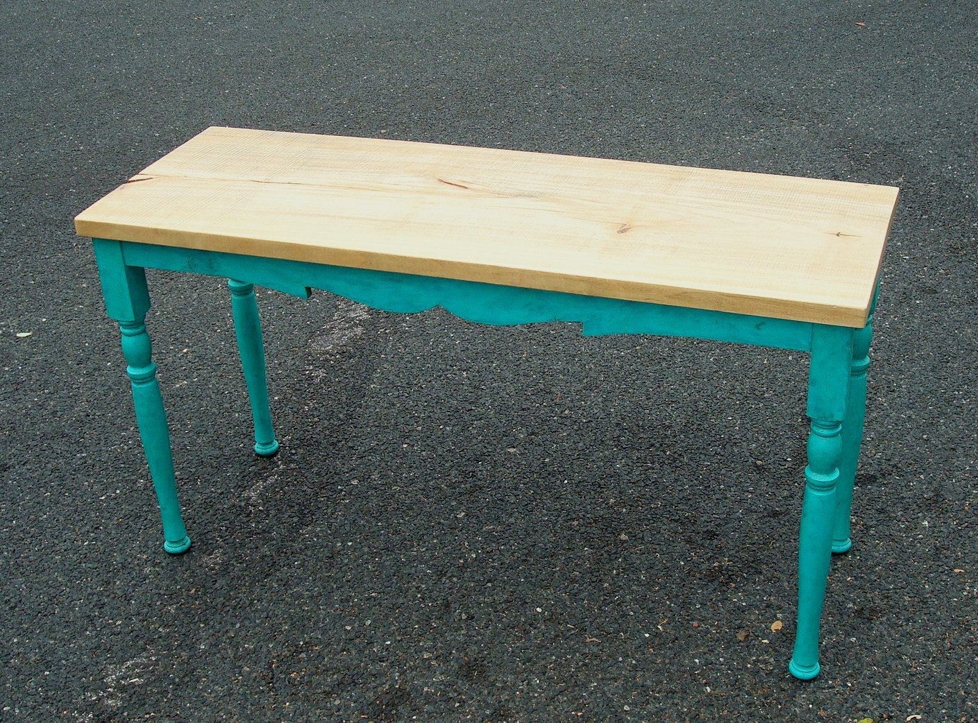 Reclaimed wood country style hall console table reclaimed wood top and legs scrollwork detail- Made to order