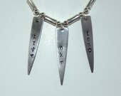 Handstamped Necklace Stainless Steel Fork Tines, Live Out Loud on Double Strands Black Cotton Cording