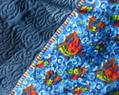 Denim Quilt - Pirate Ships, Boy Quilt, Baby Quilt, Lap Quilt